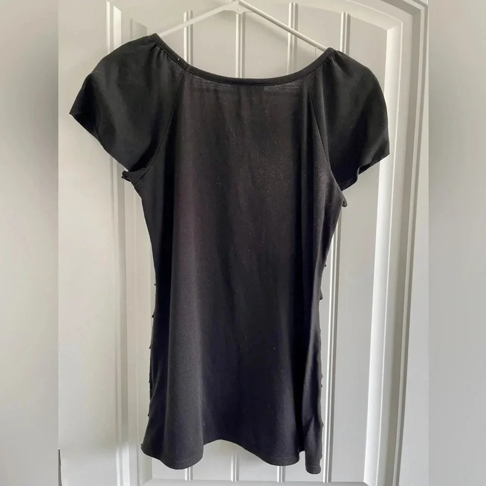 Ab Studio Black Flutter Sleeve Ruffle Front Top - image 2